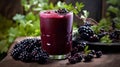 Elderberry Juice placed on a wooden table