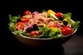 Ensalada Mixta - Mixed salad with lettuce, tomatoes, onions, tuna, and olives