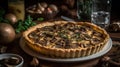 A savory and flaky mushroom quiche with a buttery crust created with Generative AI