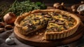 A savory and flaky mushroom quiche with a buttery crust created with Generative AI