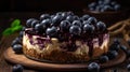 A mouthwatering blueberry cheesecake with a graham cracker crust created with Generative AI