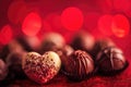 Gourmet Chocolate Truffles on Red Background, Valentine\'s Day Concept Royalty Free Stock Photo