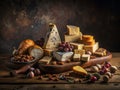 Indulge in a Rustic Feast A Gourmet Cheese and Nut Platter Extravaganza Featuring a Diverse Array of Exquisite Royalty Free Stock Photo
