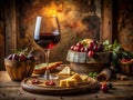 Indulge in a Rustic Spanish Feast Rich Red Wine and Delectable Tapas in a Charming Bodega Royalty Free Stock Photo
