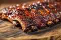 succulent grilled pork ribs on rustic wooden plate, Generative AI Royalty Free Stock Photo