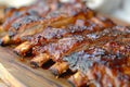 succulent grilled pork ribs on rustic wooden plate, Generative AI Royalty Free Stock Photo