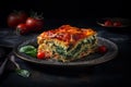 Ai Generative Spinach lasagna on a dark background. Italian cuisine
