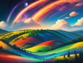 Abstract Landscape: Vibrant Colors and Celestial Wonders AI-Generated Description Royalty Free Stock Photo