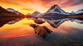 Sunset\'s Splendor Over Mirror Lake and Majestic Mountain