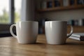 two white mugs on a table with a white background Morning Comfort Two White Mugs in a Cozy Living