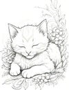 Cozy Catnap Coloring Page: Snuggly Relaxation Royalty Free Stock Photo