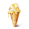 Ice cream in a waffle cone. Illustration on white background