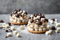 White Chocolate and Marshmallow Rice Crisp Cakes with Sugar Coated Chocolate Drops Royalty Free Stock Photo