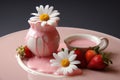 Indulge in a Sweet and Whimsical Treat: Strawberry Yogurt and Daisy in the Style of 944dd321-f2dd-4d28-9623-7352aa12e317 Royalty Free Stock Photo