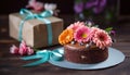 Indulge in Sweetness and Beauty: Birthday Cake, Flowers, and Gifts on Display - Generative AI