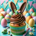 Easter Delight, Cupcake with Chocolate Bunny Ears