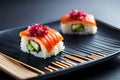 Irresistible Close-Up Shot of a Stunning Sushi Dish with Vibrant Colors and Appetizing Appeal with Generative AI