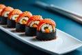 Savor the Taste: Stunning Close-Up of a Delectable Sushi Selection with Vivid Colors and Intricate Details with Generative AI