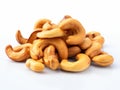 Experience the Delightful Crunch: Freshly Roasted Cashew Nuts on a Pristine White Backdrop