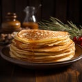 Indulge in the texture of thin pancakes on a rustic plate