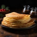 Indulge in the texture of thin pancakes on a rustic plate