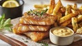 Indulge in the timeless comfort of fish and chips, a culinary classic that transcends generations This delightful dish showcases Royalty Free Stock Photo