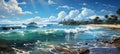 Panoramic seascape. Seascape with sea and sky. Ai generated Royalty Free Stock Photo