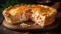 A buttery flaky seafood pie with chunks of fresh crab shrimp and lobster created with Generative AI Royalty Free Stock Photo