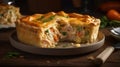 A buttery flaky seafood pie with chunks of fresh crab shrimp and lobster created with Generative AI Royalty Free Stock Photo