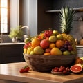 Bountiful Fruit Basket: A Colorful Cornucopia of Nature\'s Sweet Gifts. Royalty Free Stock Photo