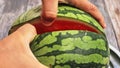 Close-Up Watermelon Cutting: Juicy Slices of Seasonal Delight