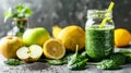 A refreshing green smoothie made with spinach, apple, banana, lemon, and chia seeds