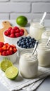Healthy Breakfast Concept Yogurt Parfaits with Fresh Berries and Lime Fruit Royalty Free Stock Photo