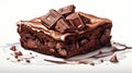 Hyper-Realistic Chocolate Brownie: Gouache, Watercolors, Glazed Surfaces, Isolated on White.