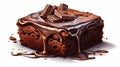 Hyper-Realistic Chocolate Brownie: Gouache, Watercolors, Glazed Surfaces, Isolated on White.