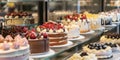 Showcase of a pastry shop with different cakes Royalty Free Stock Photo