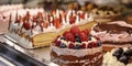 Showcase of a pastry shop with different cakes Royalty Free Stock Photo