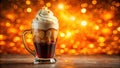 A Digital Delight AIGenerated Root Beer Float with Vanilla Ice Cream on an Orange Background A Stunning Summer Royalty Free Stock Photo