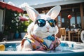 A Playful Rabbit in Sunglasses Relaxing in a Hot Tub with Bubbles Royalty Free Stock Photo