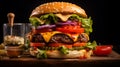 Irresistible Classic American Burger: Juicy Beef Patty, Melted Cheese, Fresh Veggies on Toasted Bun Gourmet Burger Photo Royalty Free Stock Photo