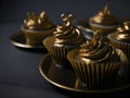 Golden Cupcakes with Luscious Creams and Frostings - Generative AI