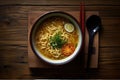 Scrumptious Freshly Prepared Ramen Soup on Wooden Table Top-Down View Royalty Free Stock Photo