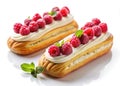 Delicate Raspberry Cream Clairs A Stunning Display of Pastry Perfection Royalty Free Stock Photo