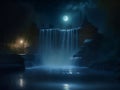 Enchanting Midnight Falls: Limited Edition Night Scene Waterfall Picture for Sale