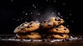 Indulge your senses with this mouthwatering food photograph featuring irresistibly delicious chocolate chip cookies. With a light