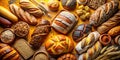 A Bountiful Selection of Artisan Breads A TopDown View of Brunch Rolls Wheat Rye Sliced Wholemeal Spelt Kamut Royalty Free Stock Photo
