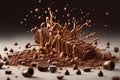 Ai Generative Chocolate bar with chocolate pieces falling and splashing on dark background