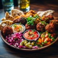 Mouth-watering plate of Israeli street food in Tel Aviv