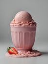 Indulgence in Suspension A Cup of Strawberry Ice Cream Sans Floating Strawberries, No Drips