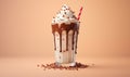 Chocolate milkshake with whipped cream and chocolate chips. 3d rendering